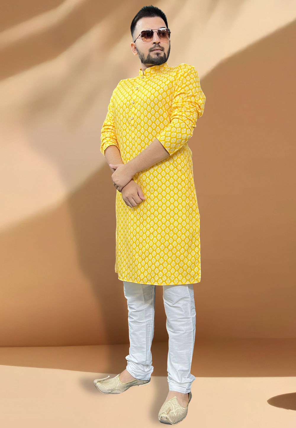 Yellow Cotton Kurta Pajama 268140