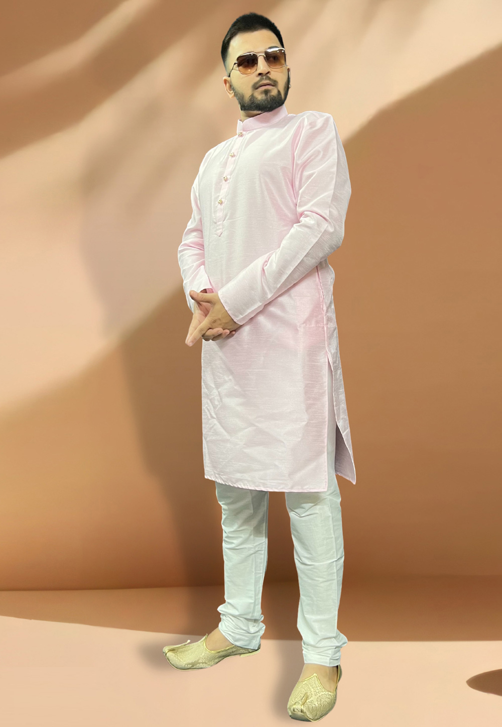 Light Pink Silk Kurta Pajama 268143