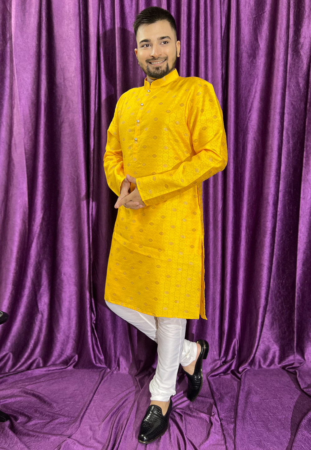 Yellow Jacquard Kurta Pajama 271273