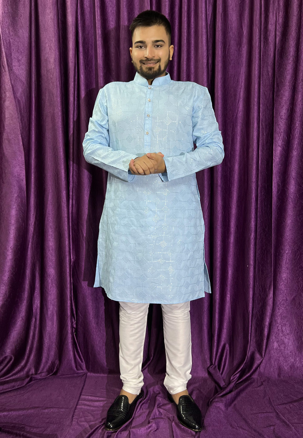 Sky Blue Cotton Kurta Pajama 271292