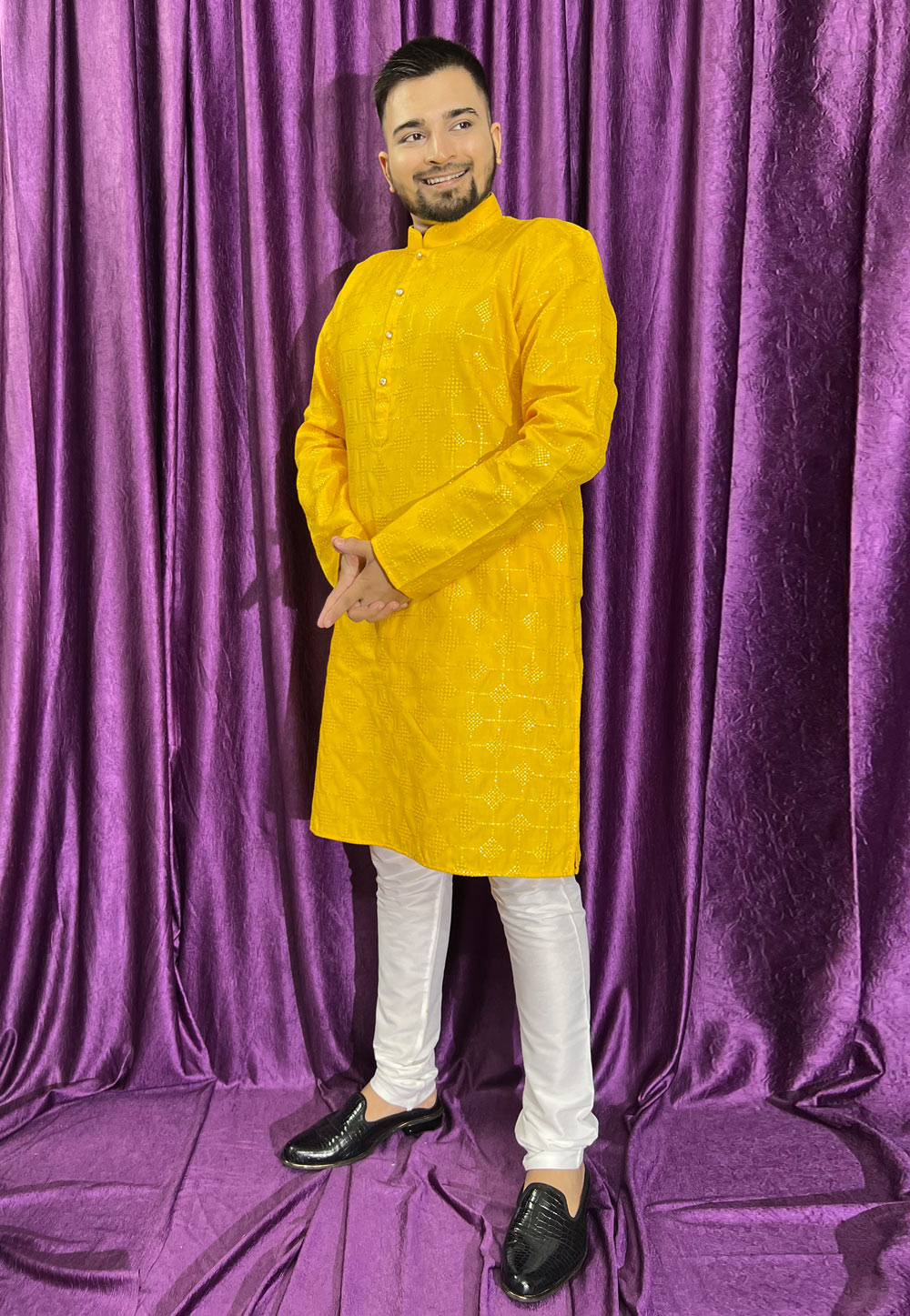 Yellow Cotton Kurta Pajama 271293