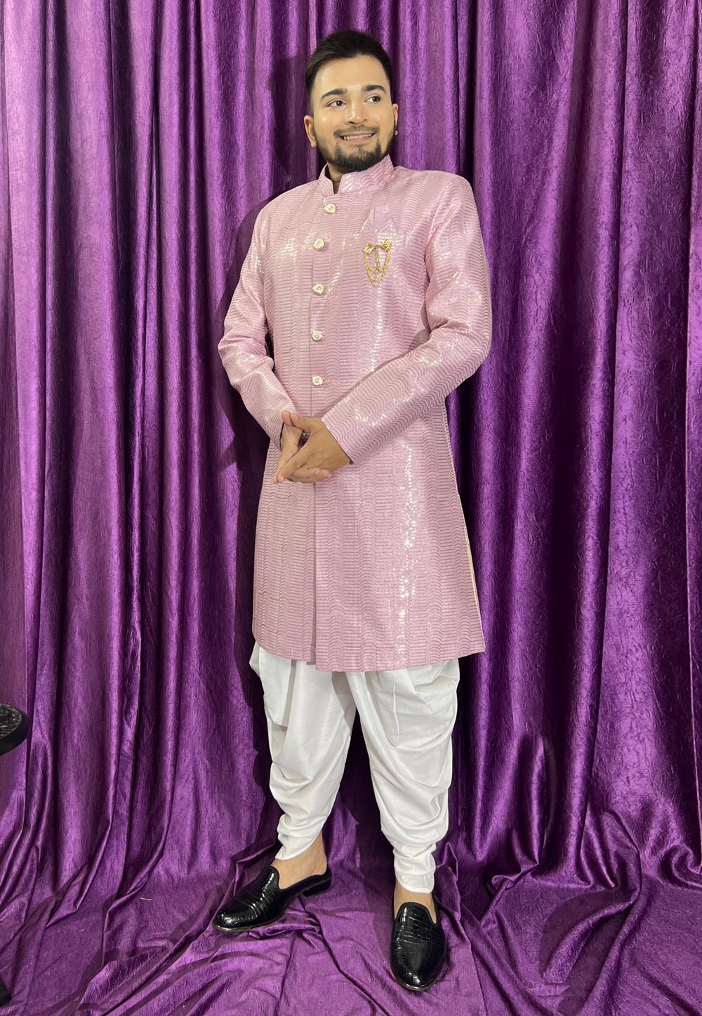 Pink Silk Dhoti Sherwani 271504