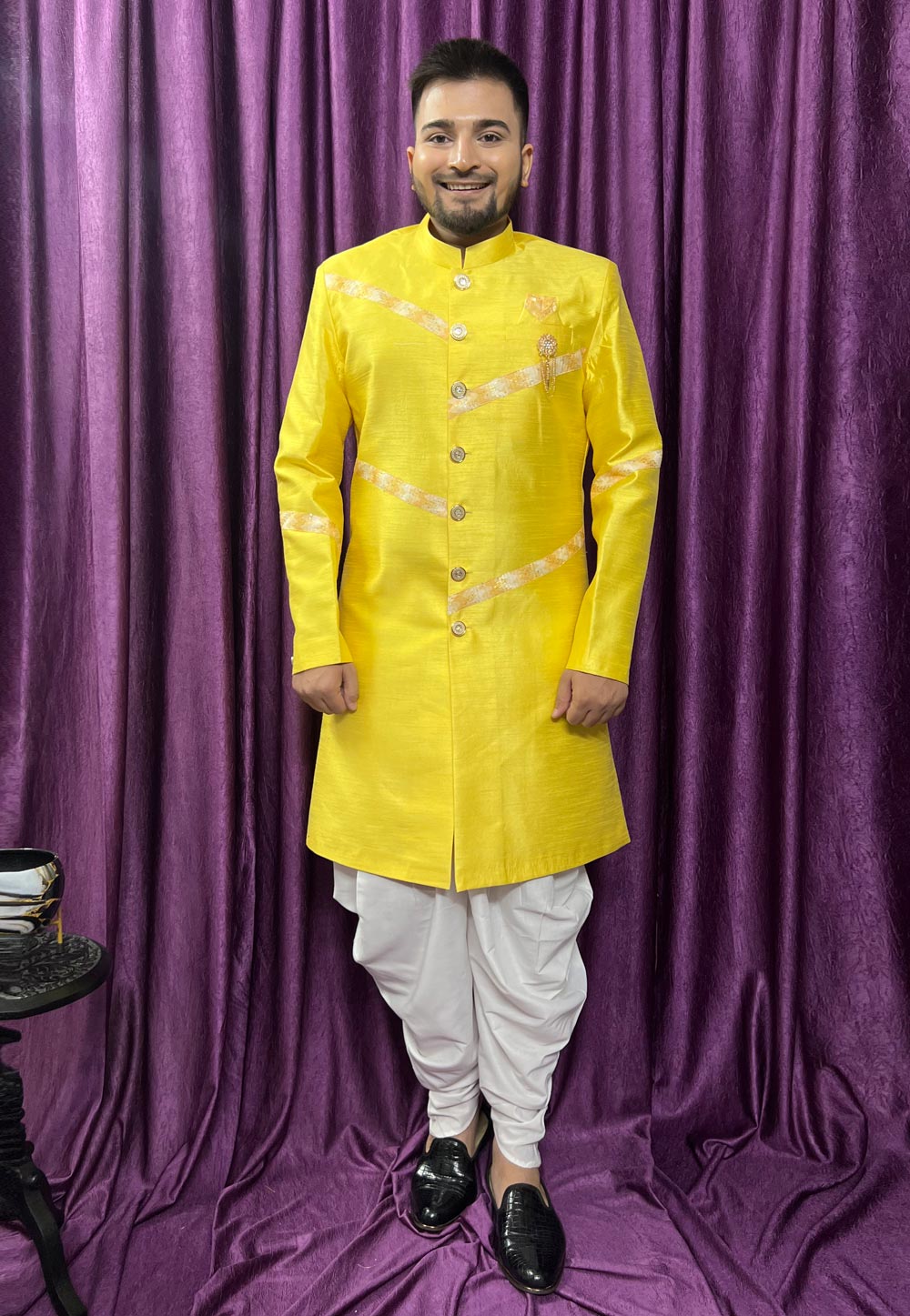 Yellow Silk Dhoti Sherwani 271506