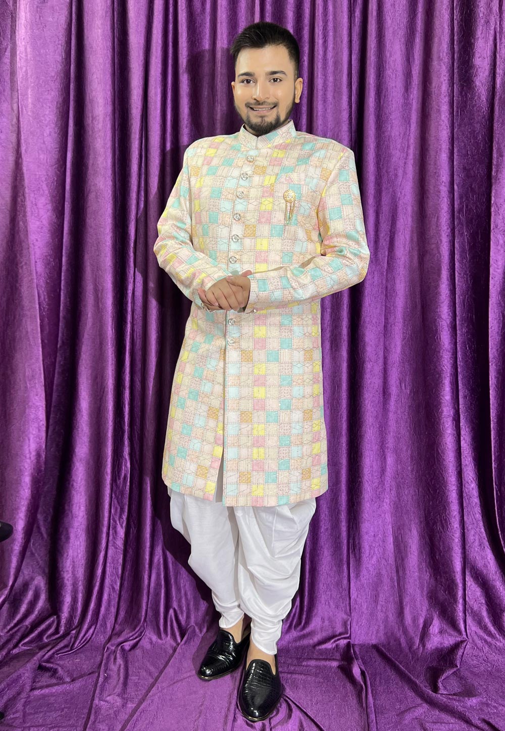 Multicolor Cotton Dhoti Sherwani 271527
