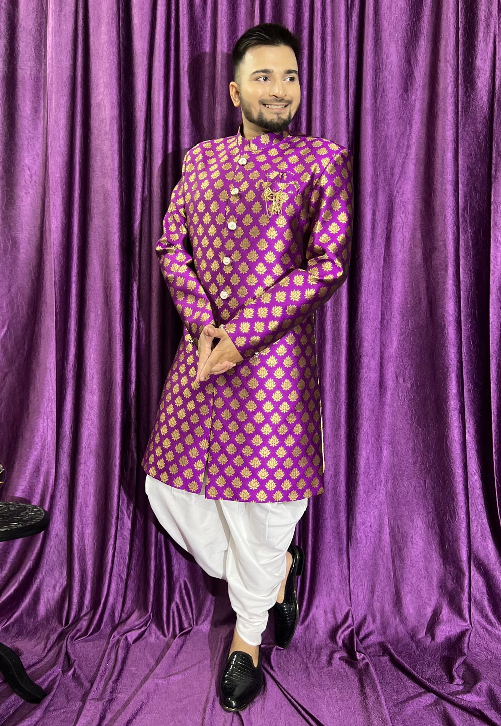 Purple Jacquard Dhoti Sherwani 271529