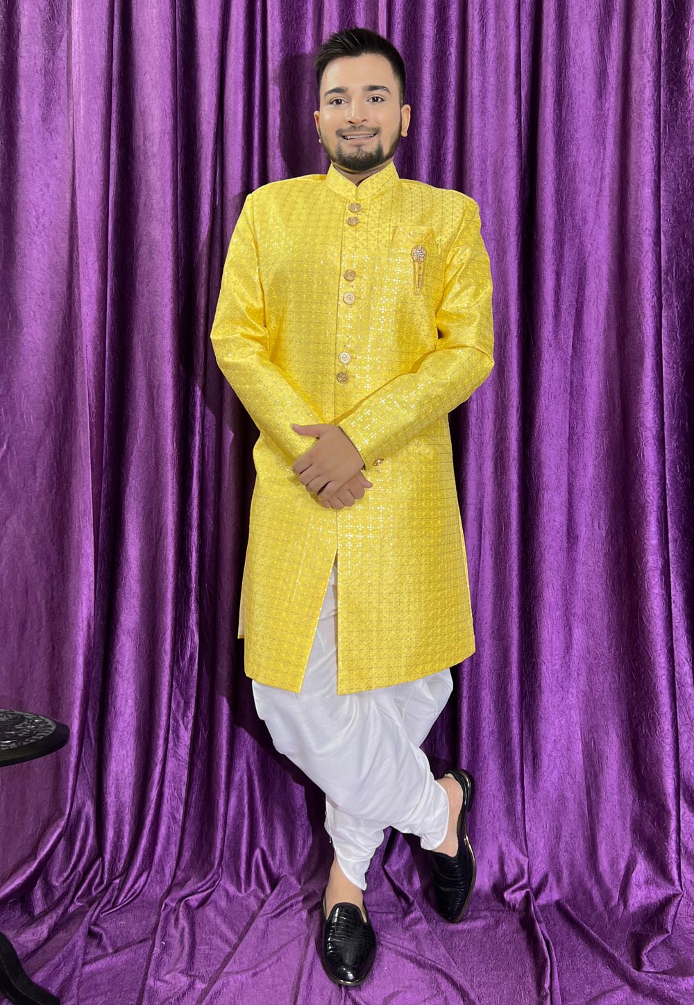 Yellow Silk Dhoti Sherwani 271532