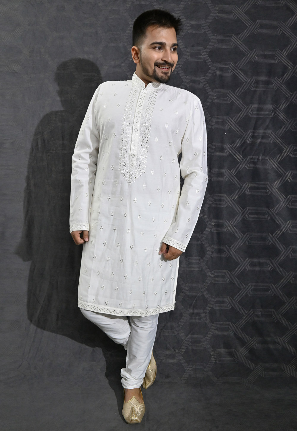 White Cotton Silk Kurta Pajama 275963