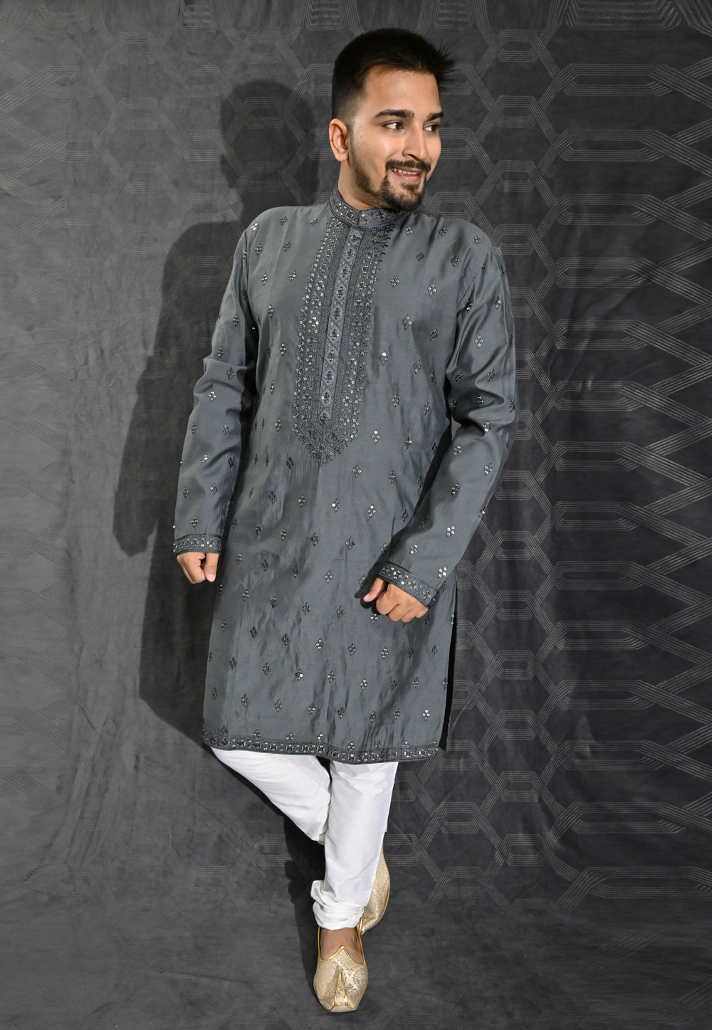 Grey Cotton Silk Kurta Pajama 275966