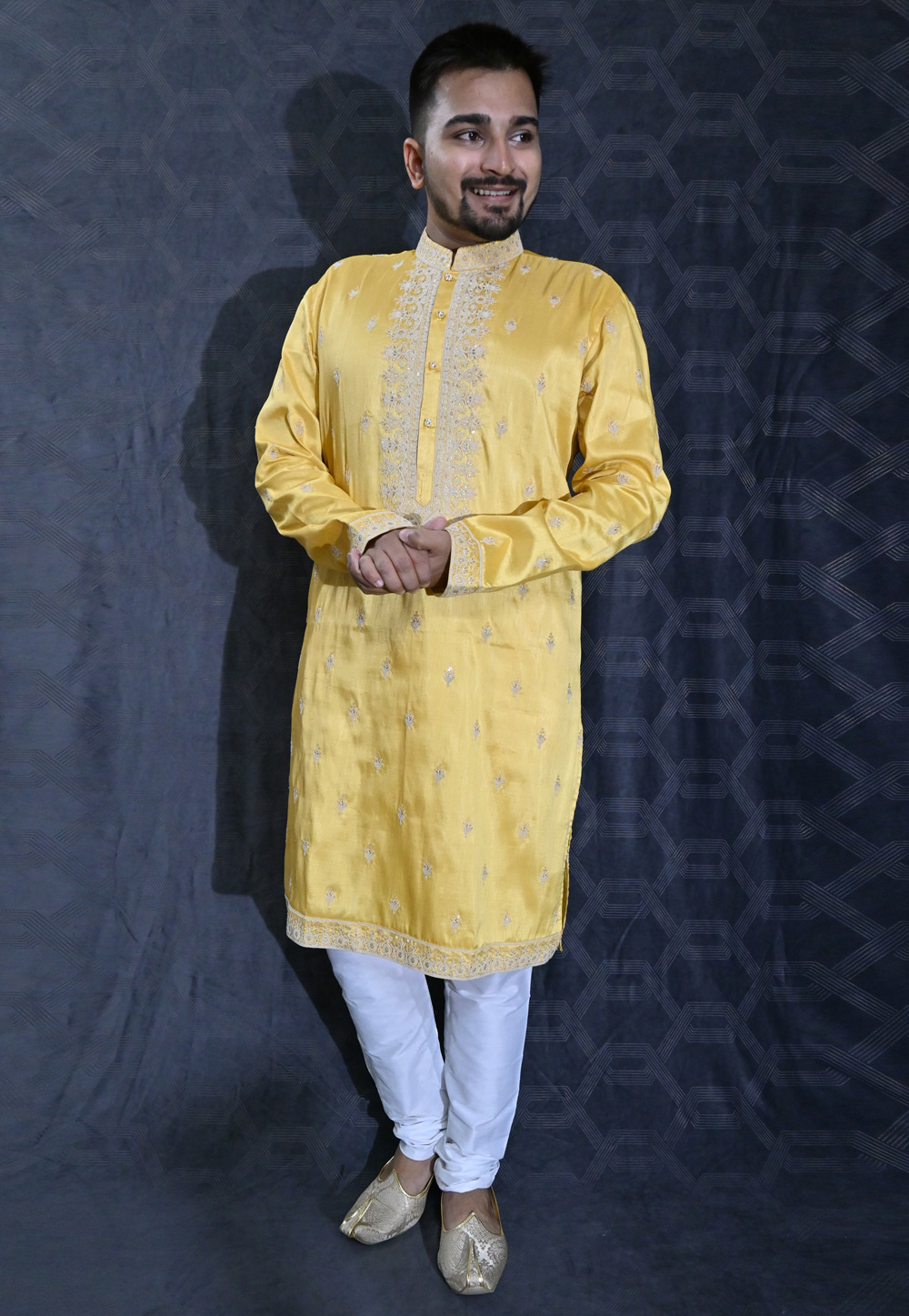 Yellow Silk Kurta Pajama 275979