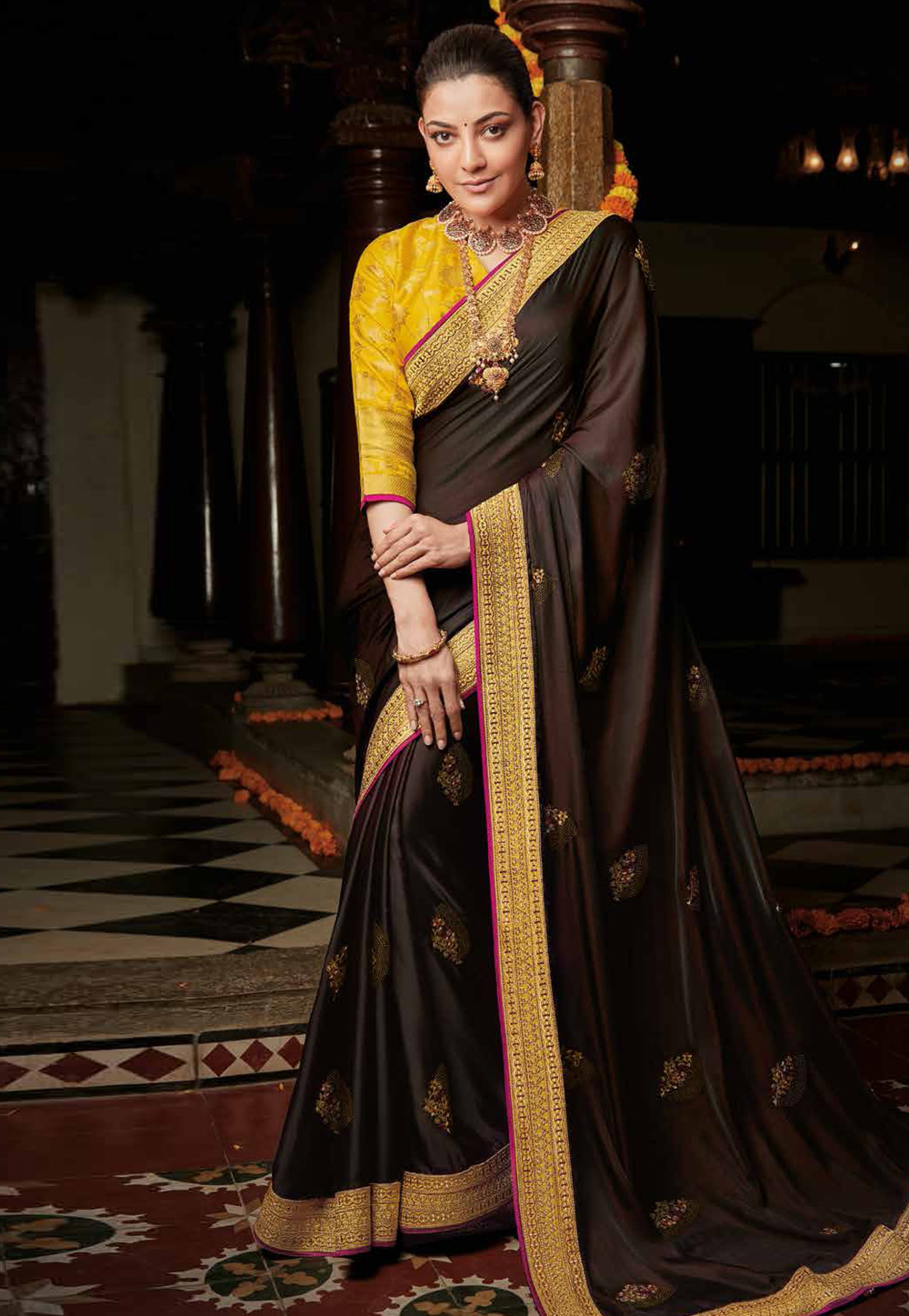 Kajal Aggarwal Brown Silk Festival Wear Saree 214727