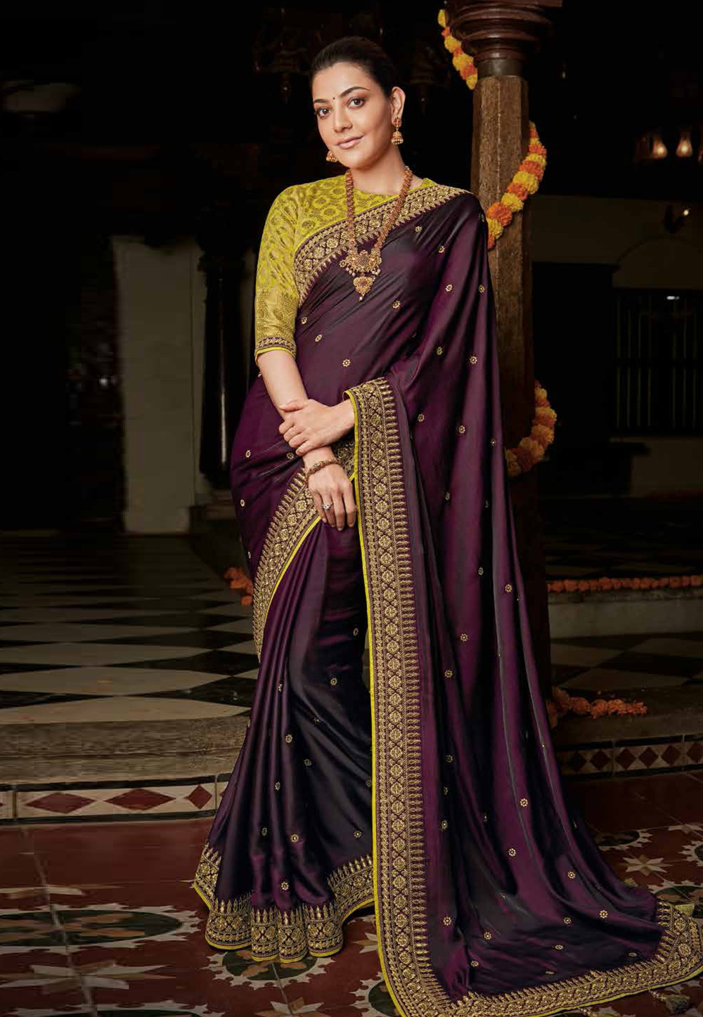 Kajal Aggarwal Purple Silk Festival Wear Saree 214733