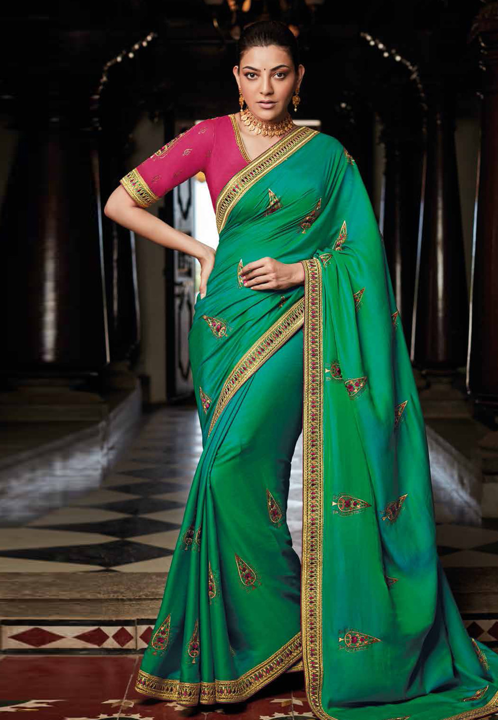 Kajal Aggarwal Green Silk Festival Wear Saree 214735