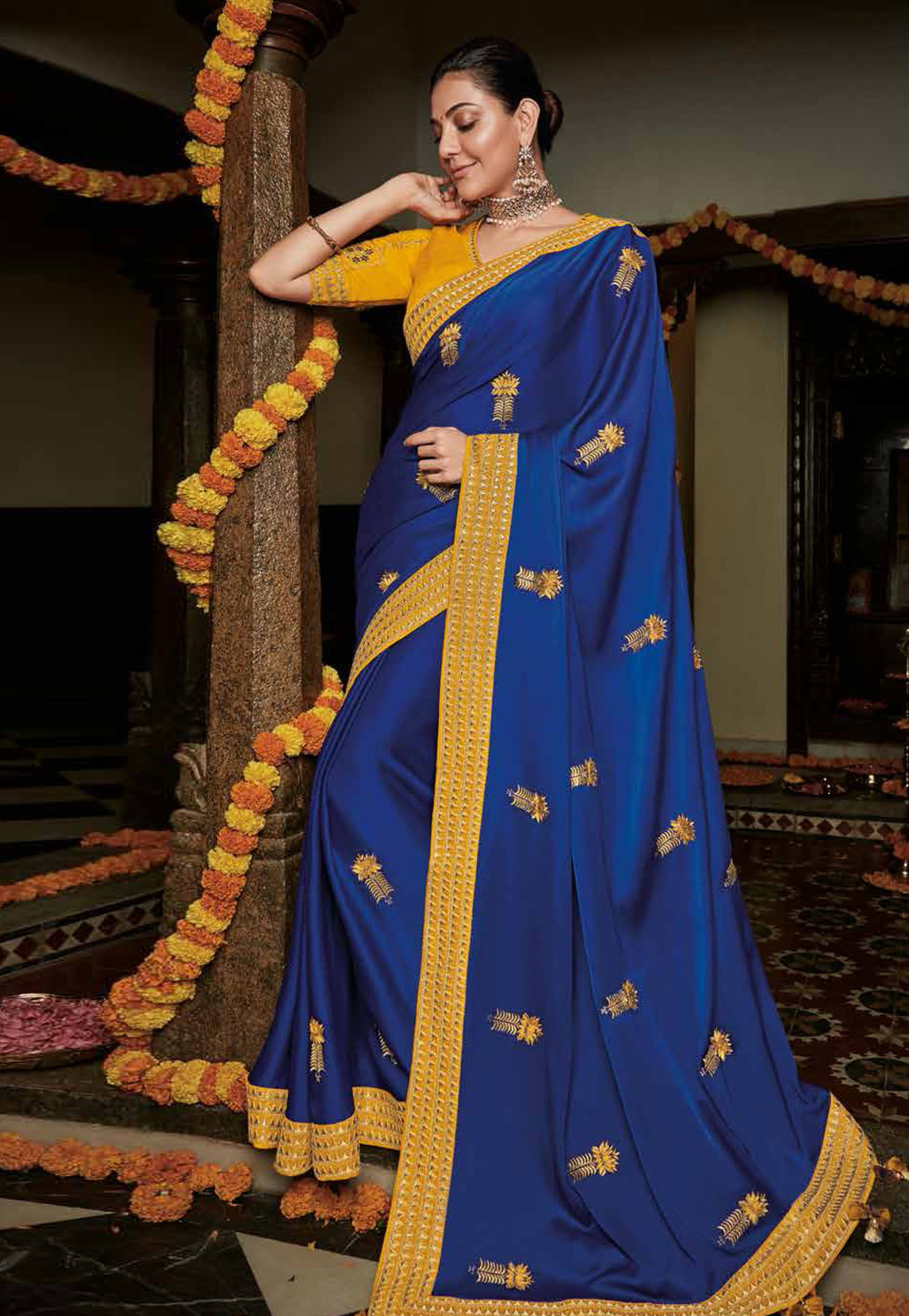 Kajal Aggarwal Blue Silk Bollywood Saree 214736