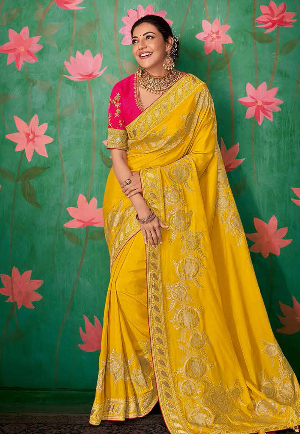 Kajal Aggarwal Yellow Art Silk Festival Wear Saree 216188