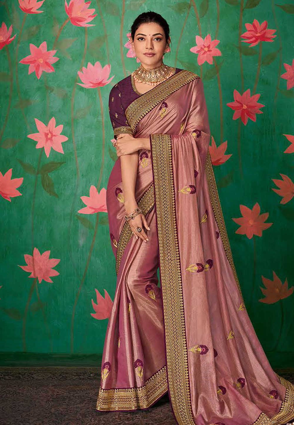 Kajal Aggarwal Pink Art Silk Party Wear Saree 216189