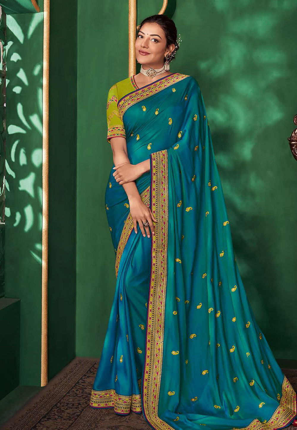 Kajal Aggarwal Blue Art Silk Bollywood Saree 216190