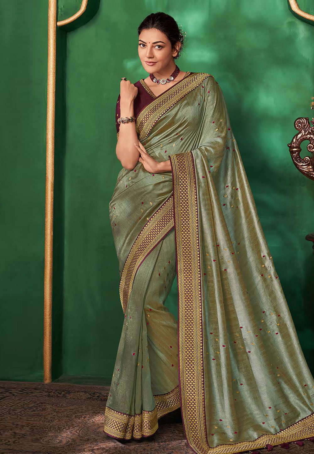 Kajal Aggarwal Green Art Silk Party Wear Saree 216191