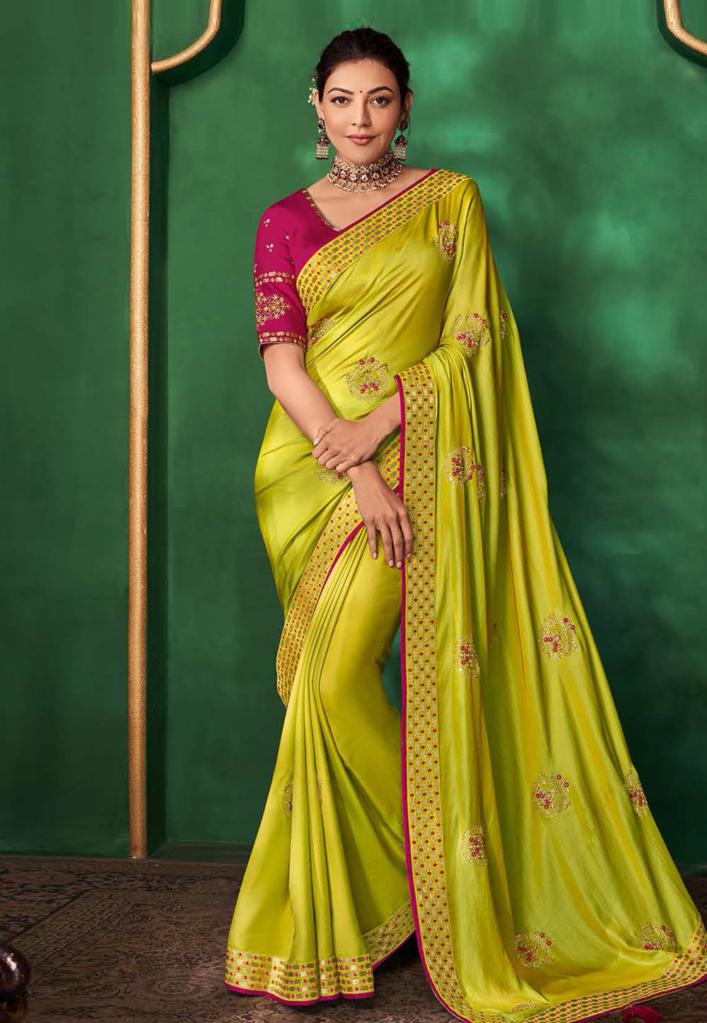 Kajal Aggarwal Green Art Silk Festival Wear Saree 216195
