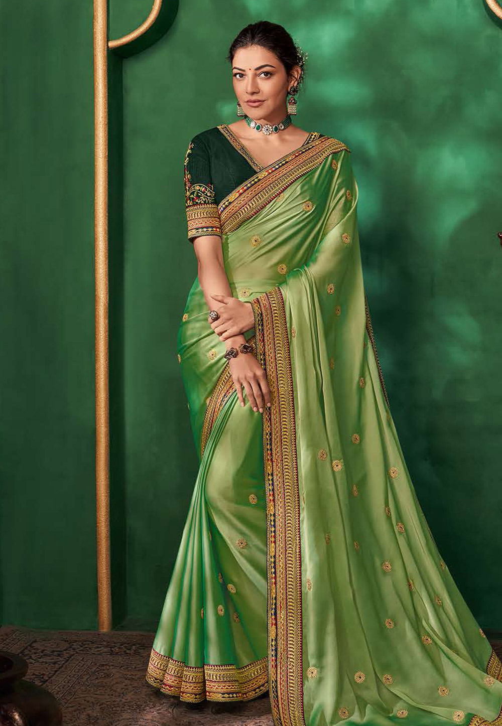 Kajal Aggarwal Light Green Art Silk Saree With Blouse 216197