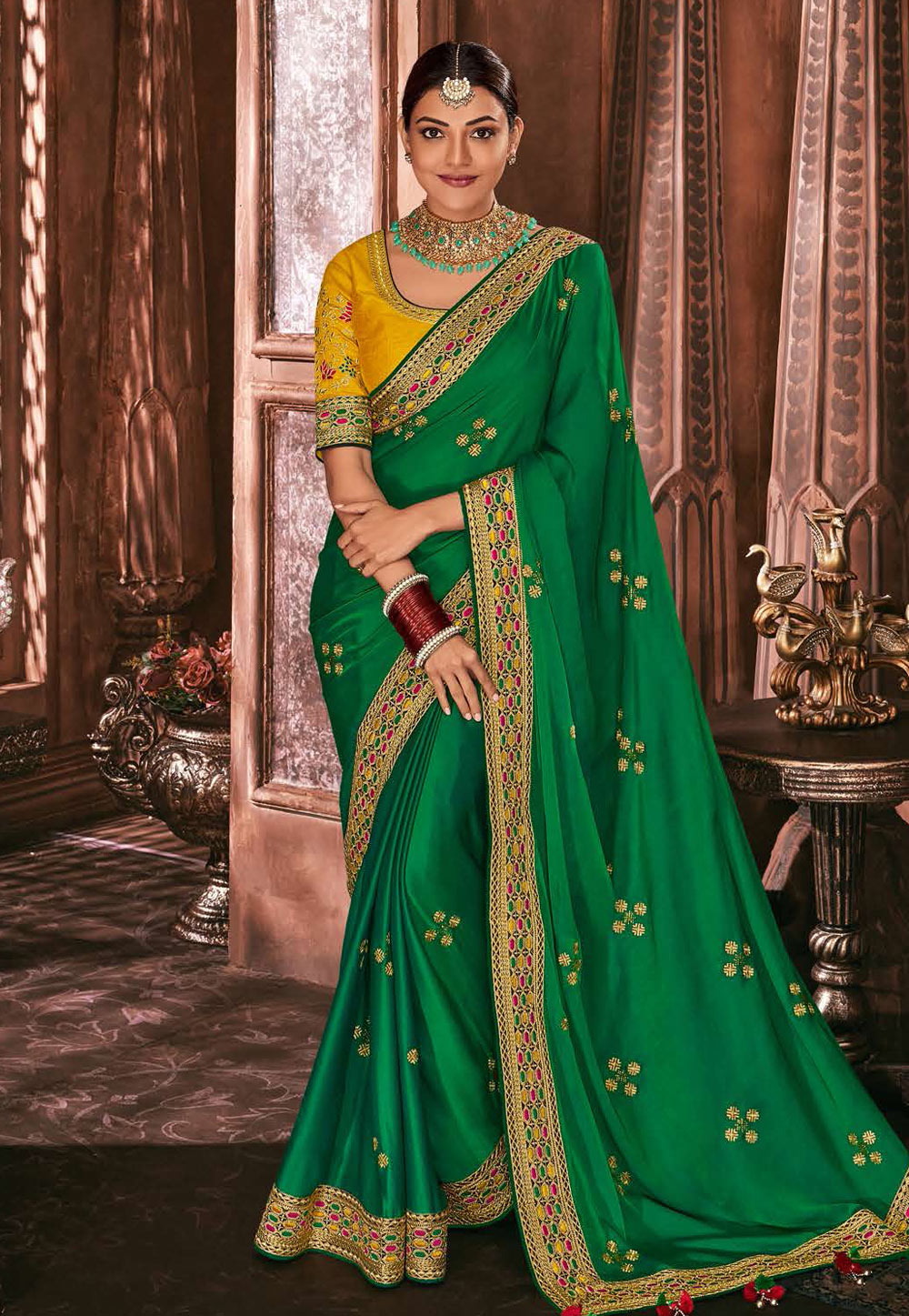 Kajal Aggarwal Green Silk Bollywood Saree 220944