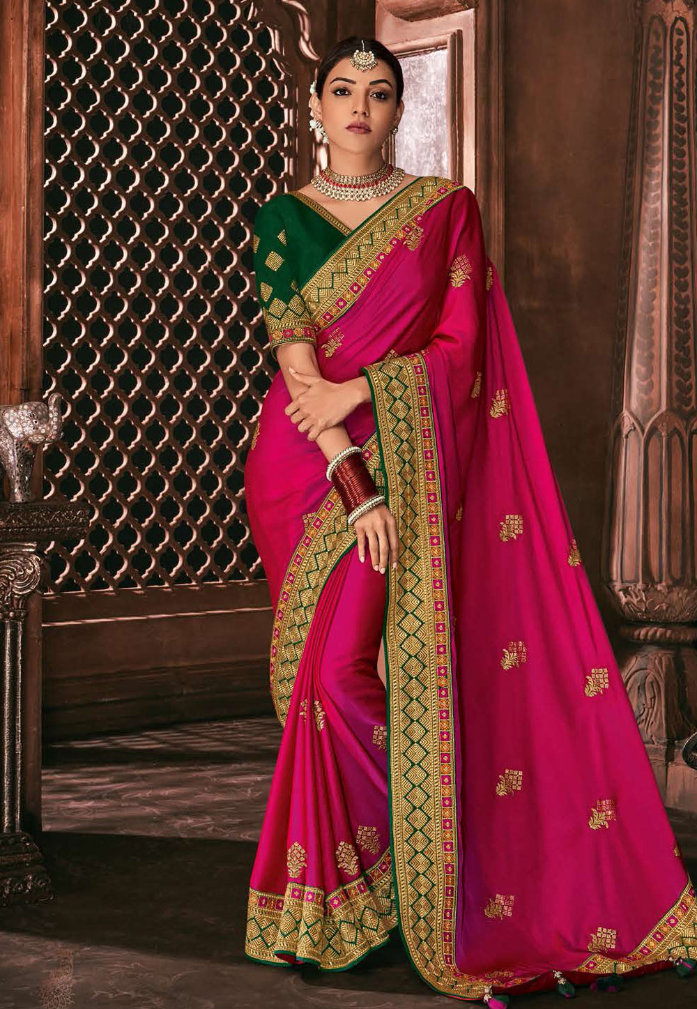 Kajal Aggarwal Pink Silk Bollywood Saree 220950
