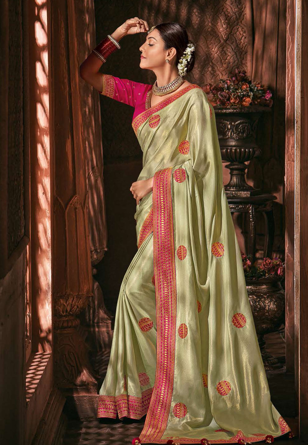 Kajal Aggarwal Pista Green Silk Saree With Blouse 220951