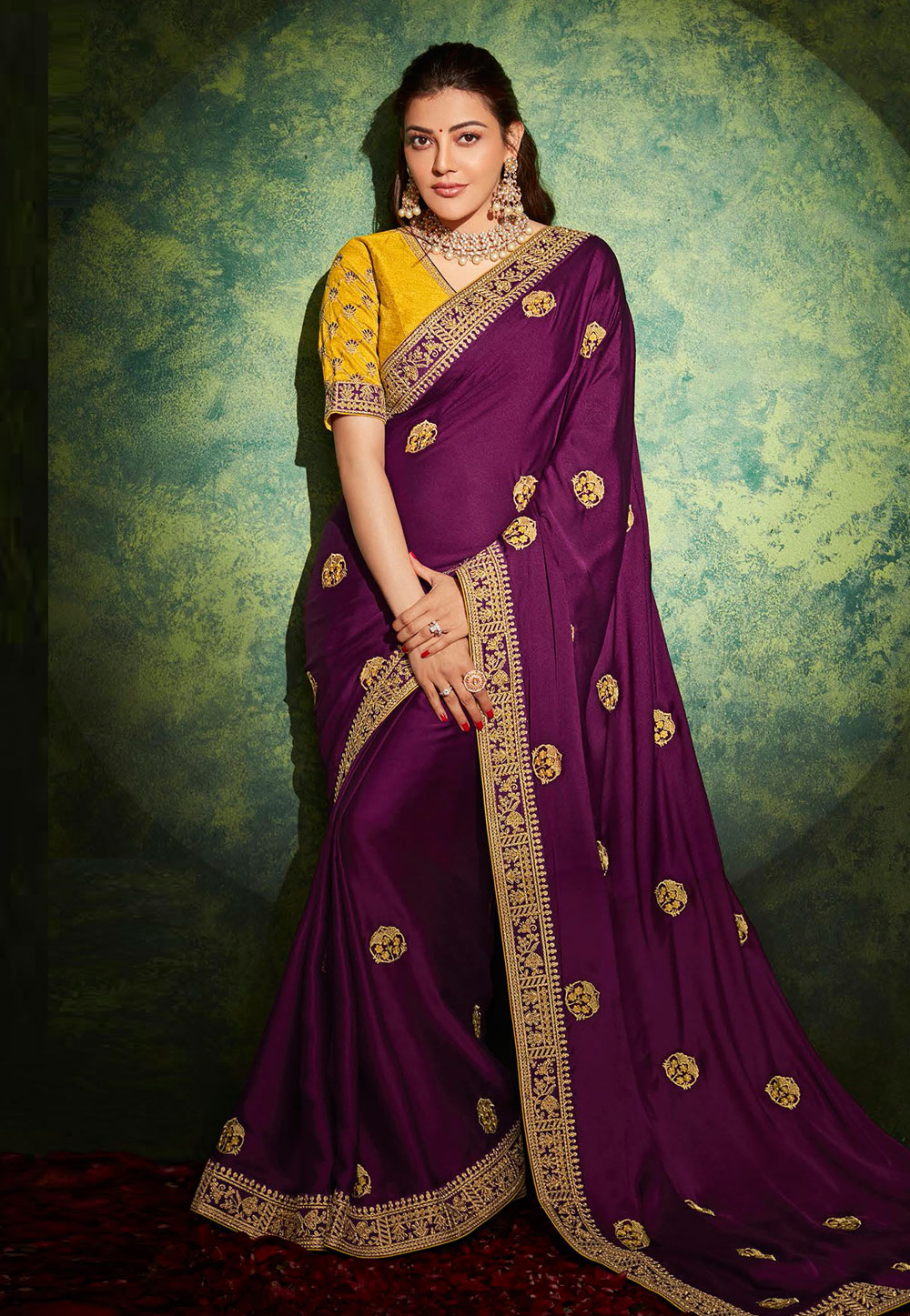 Kajal Aggarwal Purple Silk Festival Wear Saree 239745