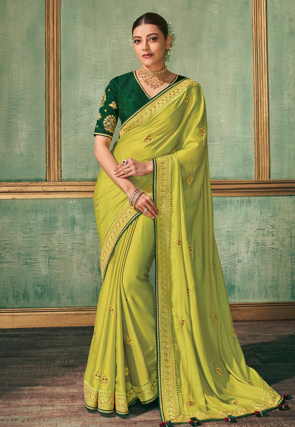 Kajal Aggarwal Light Green Silk Festival Wear Saree 199455