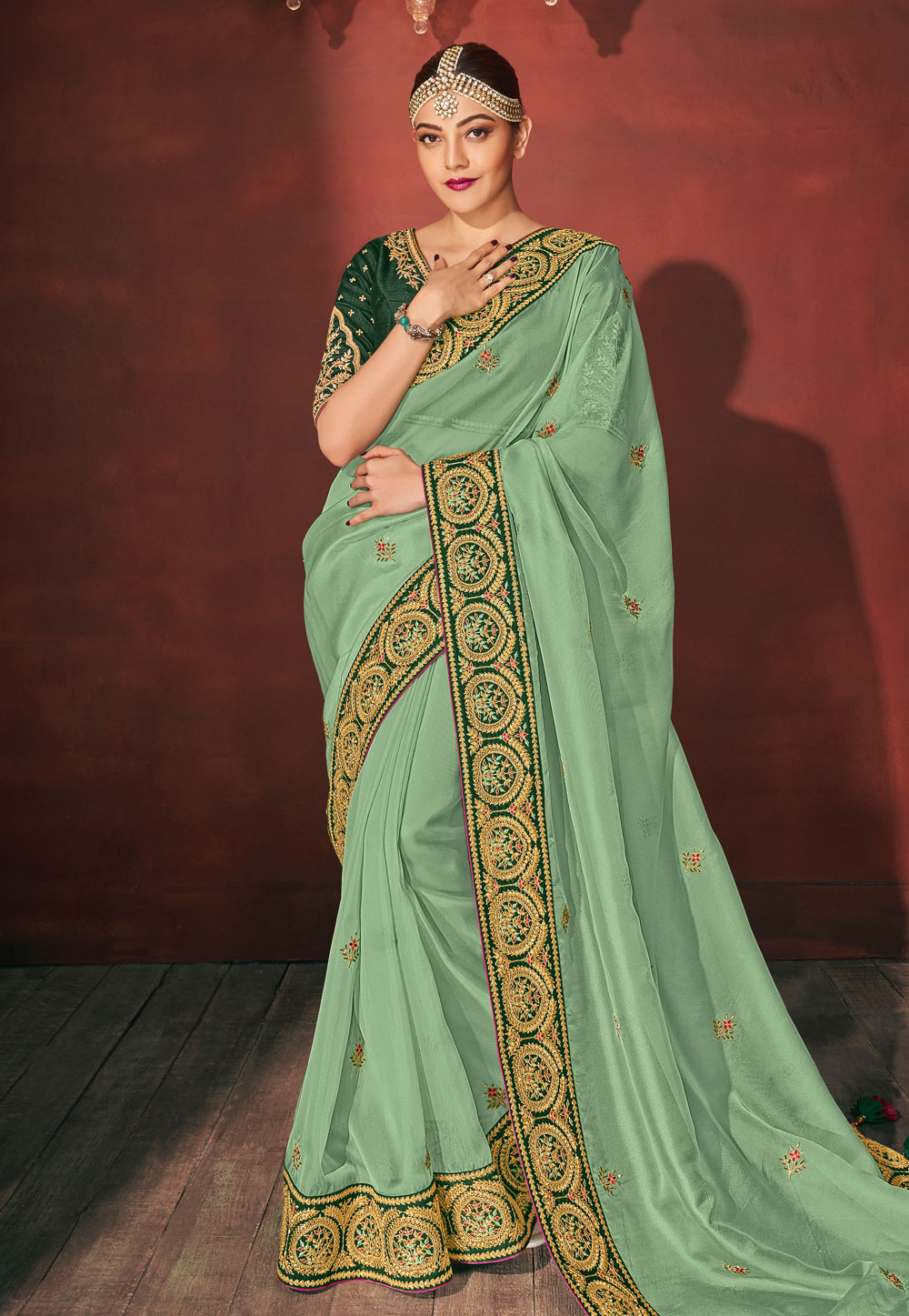 Kajal Aggarwal Light Green Silk Festival Wear Saree 199467