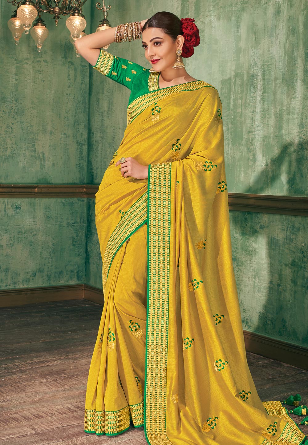Kajal Aggarwal Yellow Silk Bollywood Wear Saree 199470