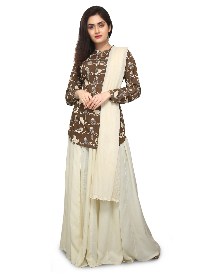 Brown Rayon Readymade Palazzo Style Suit 147747