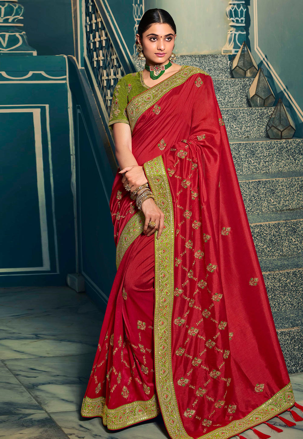 Red Silk Festival Wear Saree 211762