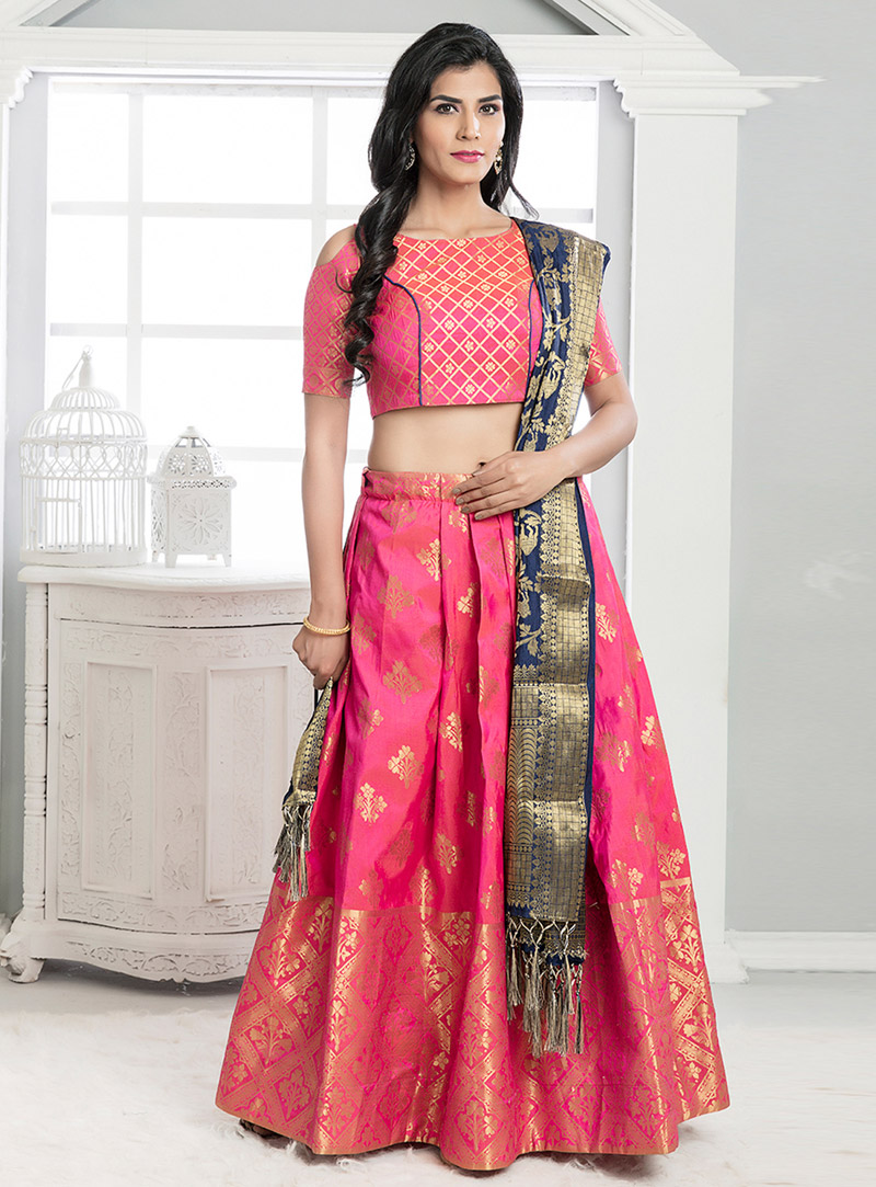 Pink Banarasi Silk A Line Lehenga Choli 118464