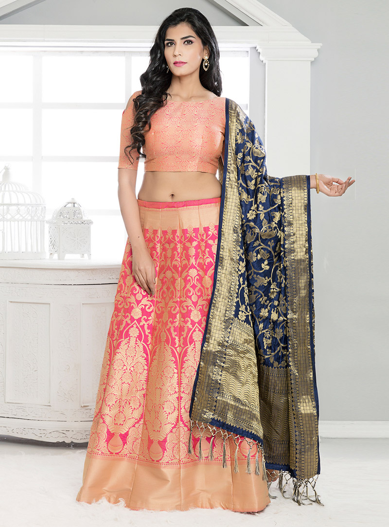 Pink Banarasi Silk A Line Lehenga Choli 118467
