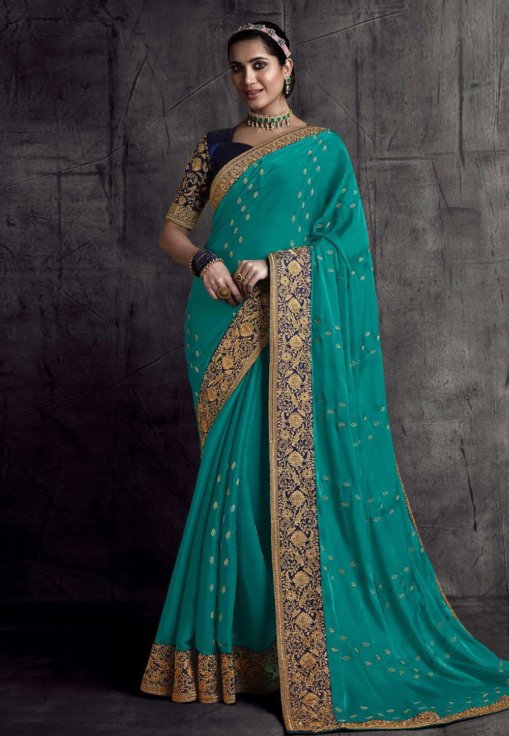 Turquoise Silk Saree With Blouse 241473