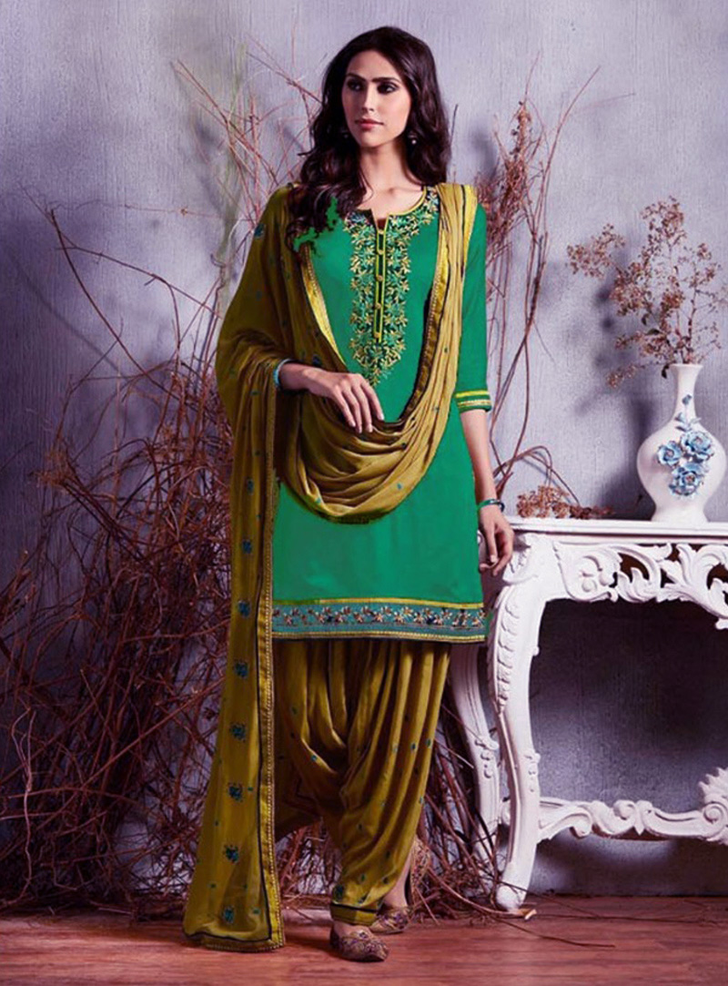 Green Cotton Punjabi Suit 130552