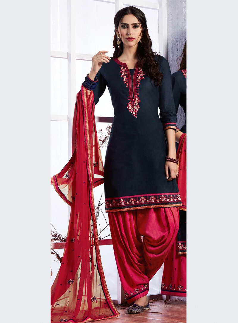 Navy Blue Cotton Punjabi Suit 130556