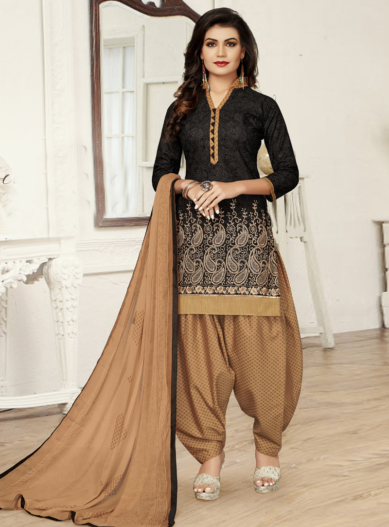 Black Cotton Punjabi Suit 118616