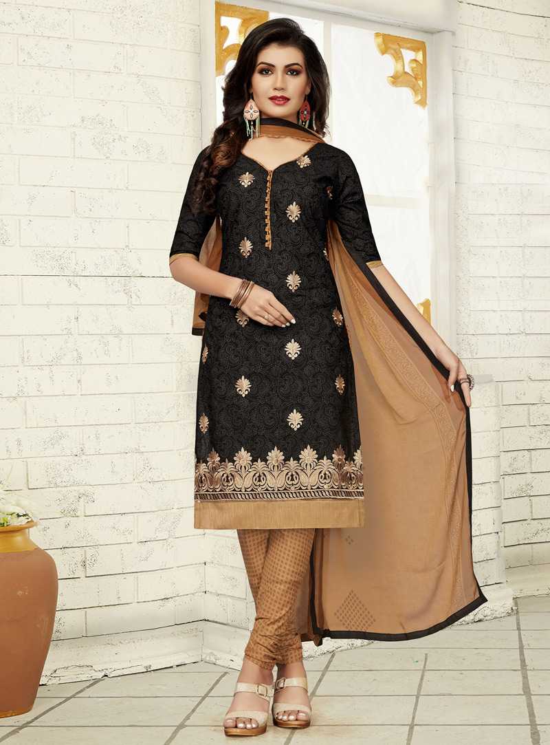 Black Cotton Churidar Salwar Suit 118617