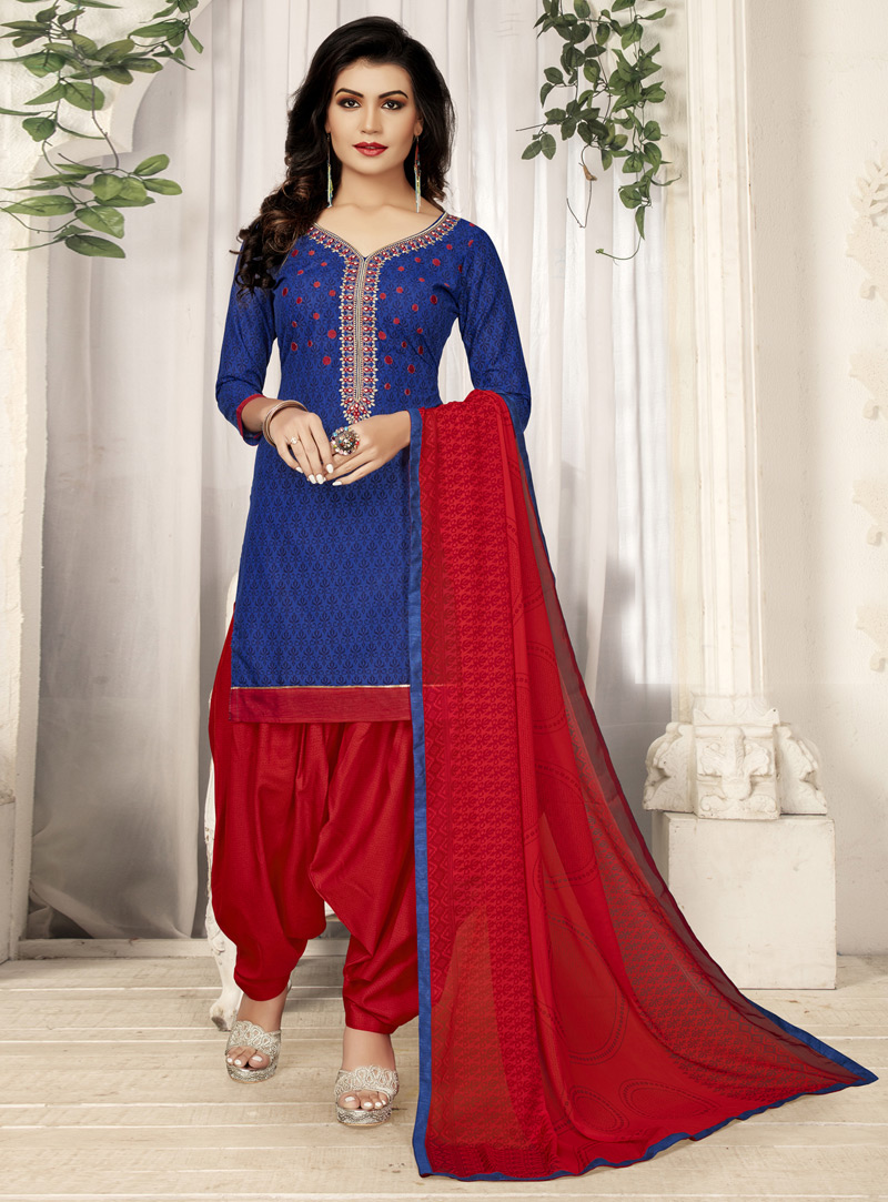 Navy Blue Cotton Punjabi Suit 118619