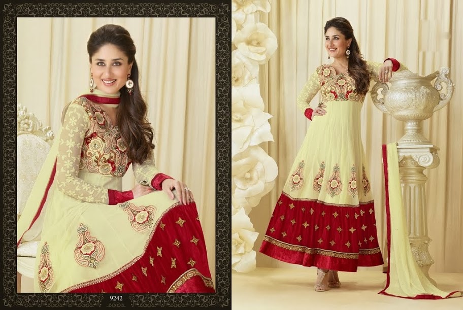 Kareena Kapoor Cream and Red Anarkali Suit 28031