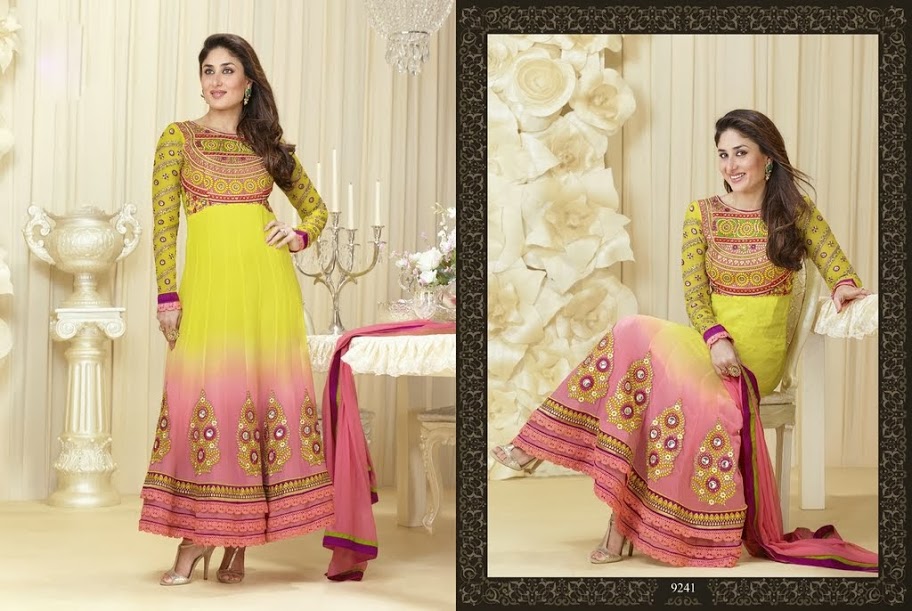 Kareena Kapoor Yellow and Pink Anarkali Suit 28030