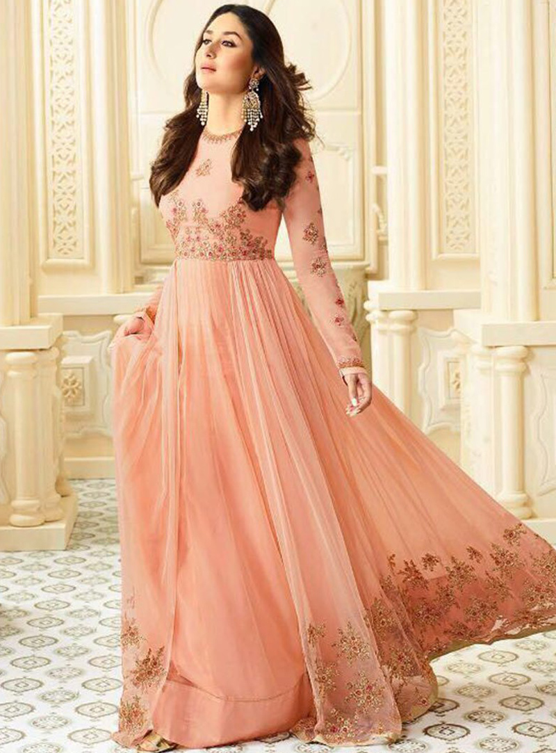 Kareena Kapoor Peach Georgette Floor Length Anarkali Suit 112254