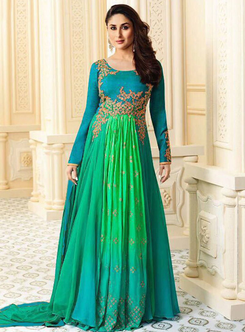 Kareena Kapoor Sea Green Georgette Floor Length Anarkali Suit 112256