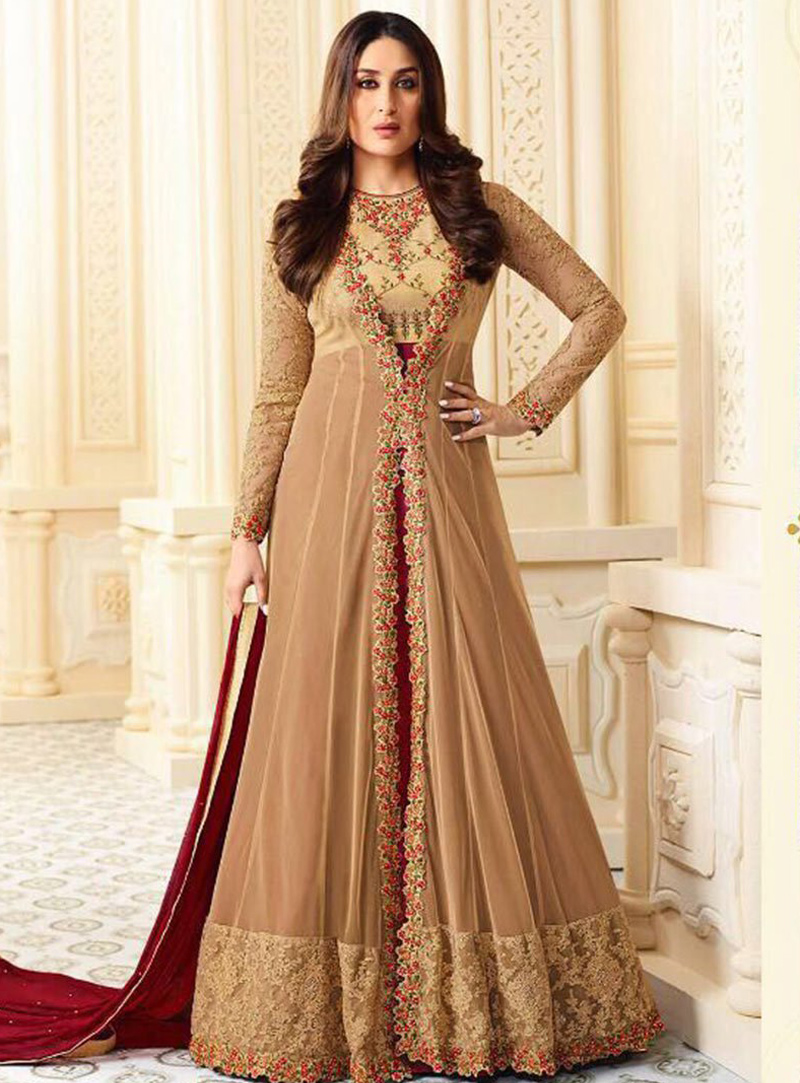 Kareena Kapoor Beige Georgette Jacket Style Long Anarkali Suit 112257
