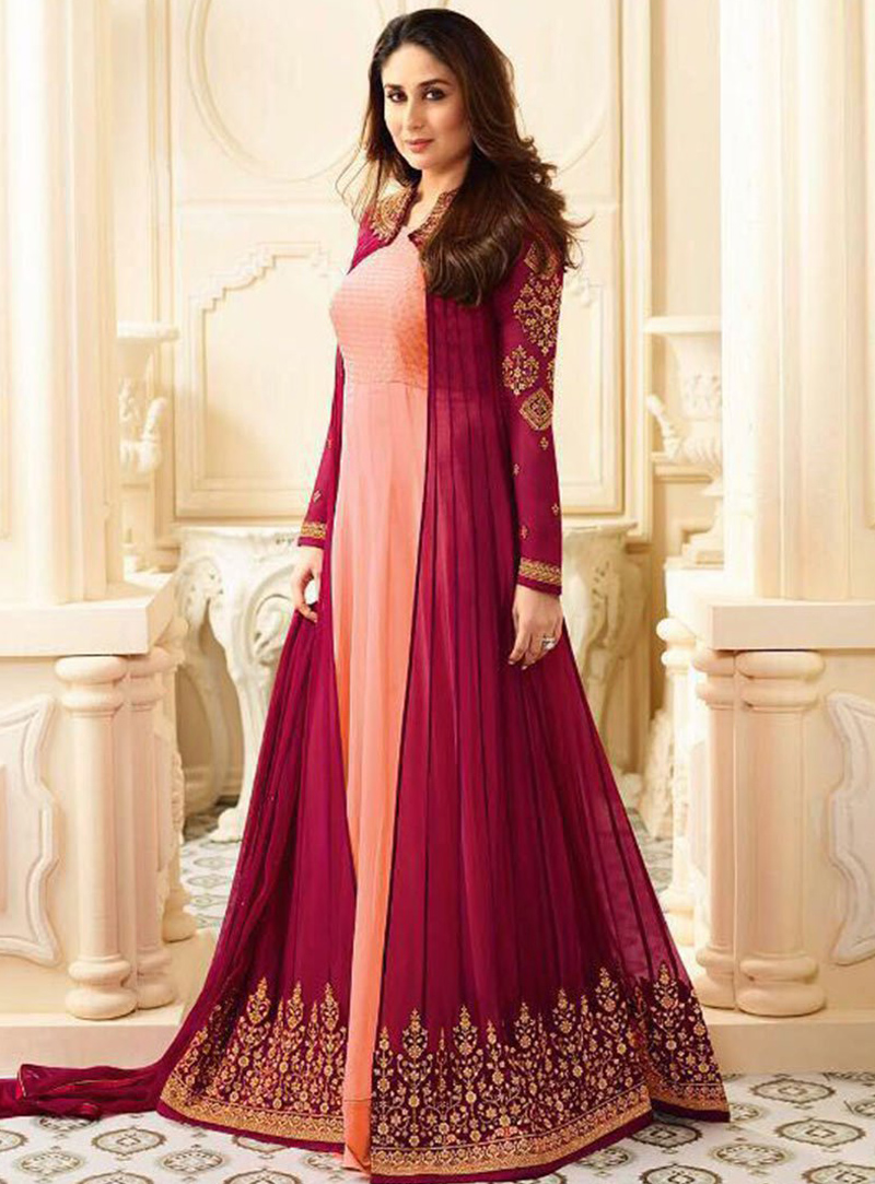 Kareena Kapoor Magenta Georgette Jacket Style Long Anarkali Suit 112259