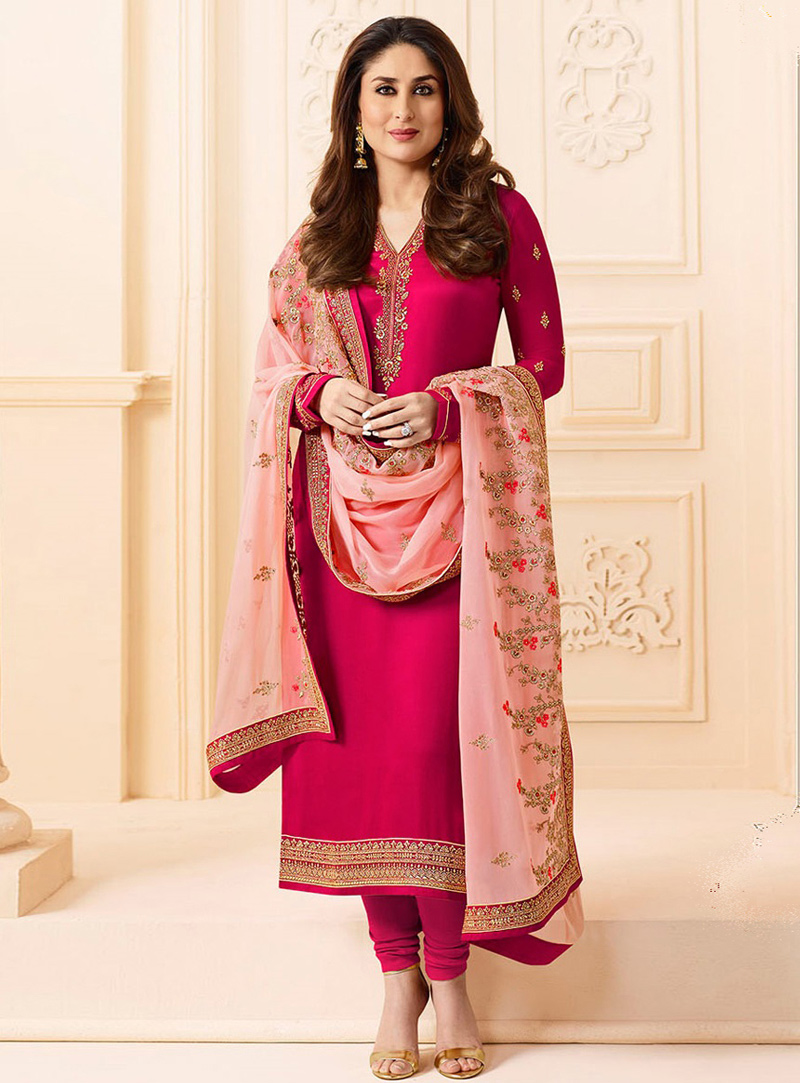 Kareena Kapoor Magenta Georgette Churidar Salwar Suit 114077