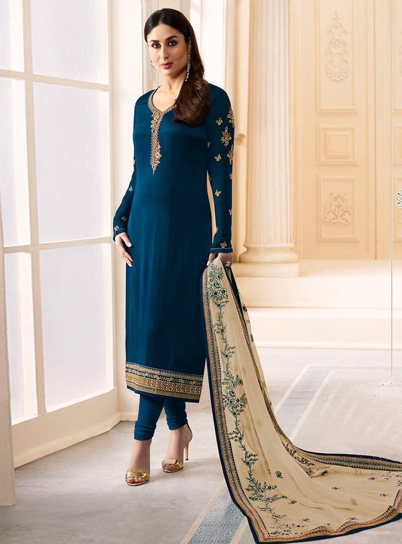 Kareena Kapoor Navy Blue Georgette Churidar Salwar Suit 114081