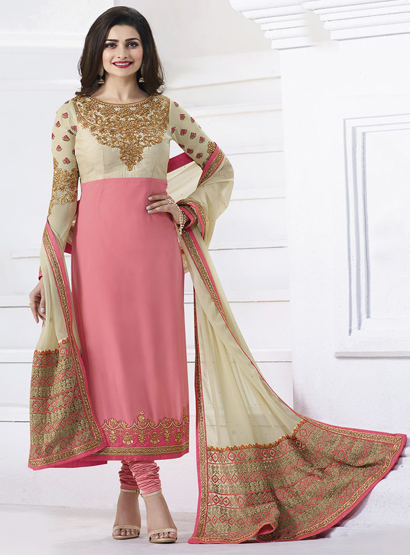 Prachi Desai Pink Georgette Churidar Salwar Suit 93344