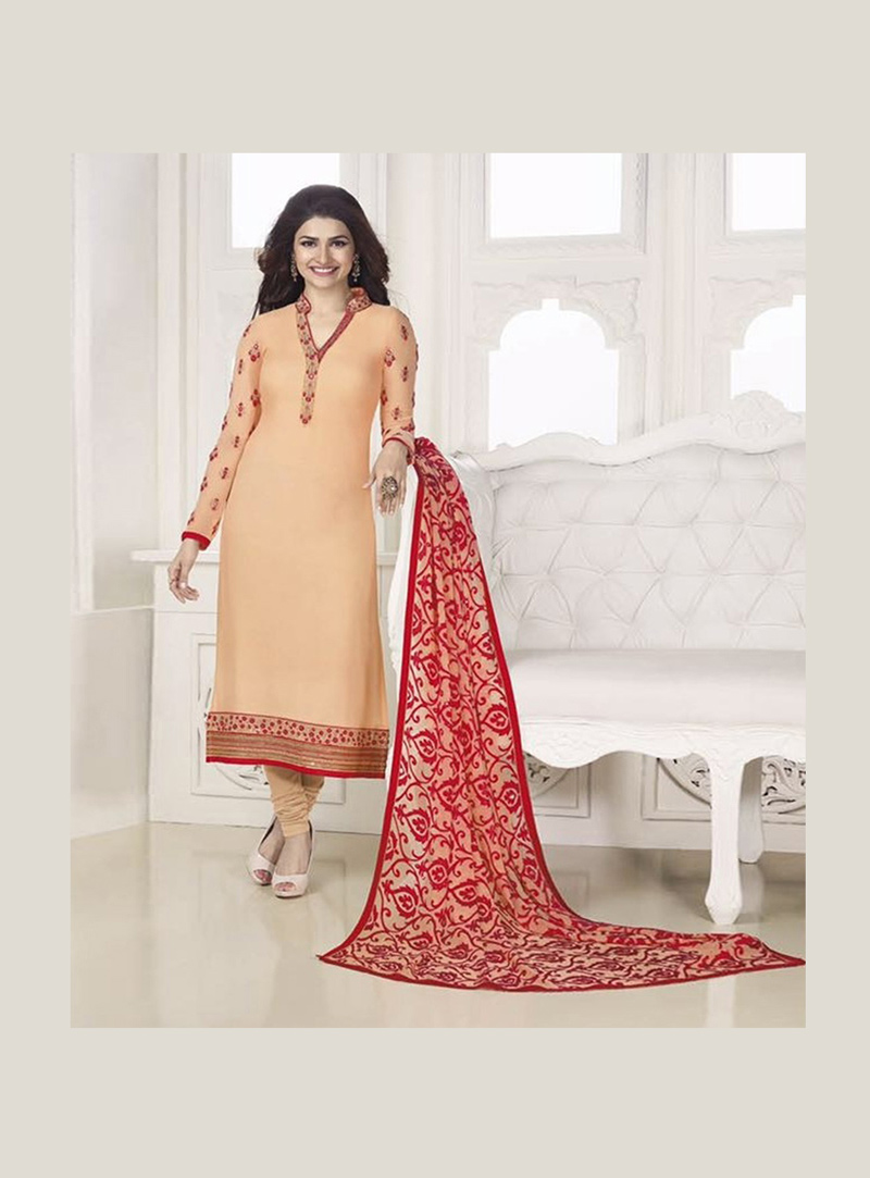 Prachi Desai Light Orange Georgette Churidar Suit 77625